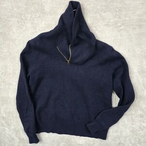 Polo Ralph Lauren Lambs Wool Sweater Large Shawl 1/4 Zip Blue Preppy Nautical